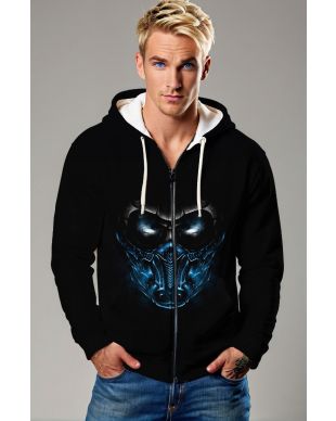 Blue Mask Tech Graphic Apparel – Black Zip‑Up Hoodie