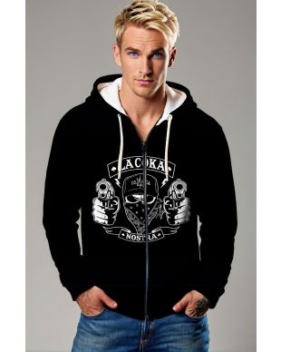 Lacoka Nostra Graphic Apparel – Black Zip‑Up Hoodie with Street Edge