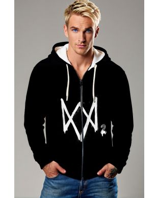Watch Dogs Style Graphic Apparel – Black Zip‑Up Hoodie