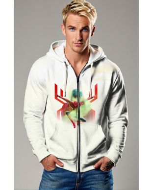 Spider Hero Graphic Apparel – White Zip‑Up Hoodie