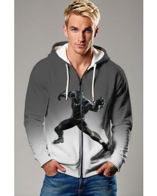 Black Panther Warrior Edition Zip‑Up Hoodie – Stealth Gray