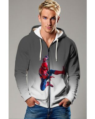 Gray & White Spider‑Man Zip‑Up Hoodie – Sleek Hero Vibes