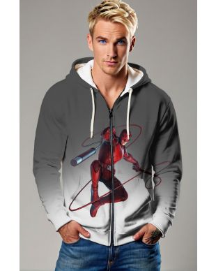 Dark Gray & Black Daredevil Action Zip‑Up Hoodie – Versatile Hero Layer