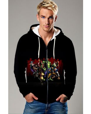 Black Marvel Heroes Team Zip‑Up Hoodie – Versatile & Iconic