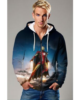 Dark Blue Iron Man Hero Cape Zip‑Up Hoodie – Versatile & Iconic