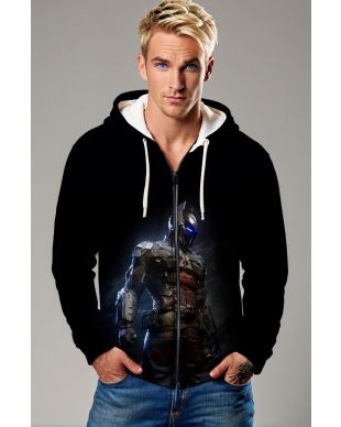 Black Futuristic Knight Zip‑Up Hoodie – Versatile Hero Style