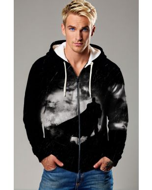 Black Dark Knight Silhouette Zip‑Up Hoodie – Urban Hero Aesthetic