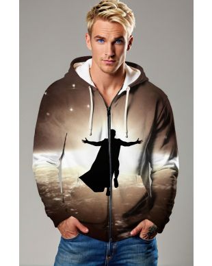 Brown Heroic Silhouette Zip‑Up Hoodie – Versatile Urban Flight