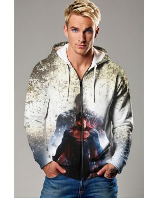 Light Gray Dark Superman Zip‑Up Hoodie – Bold and Versatile