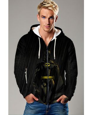 Black Batman Rain Zip‑Up Hoodie – Versatile Hero Style