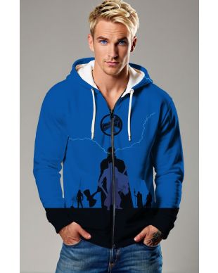 Blue Hero Silhouette & Stormbreaker Zip‑Up Hoodie – Dynamic Hero Gear