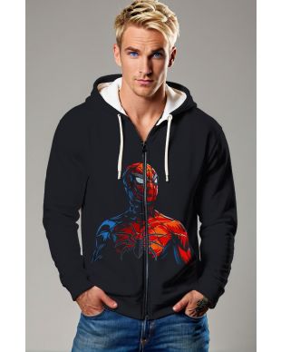 Spider‑Man Split Color Zip‑Up Hoodie – Bold Black Edition