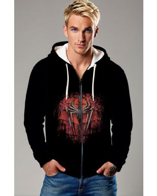 Black Zip‑Up Hoodie with Red Spider Emblem – Heroic Urban Style