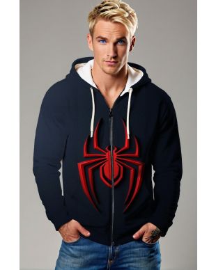 Black Zip‑Up Hoodie with Red Spider Design