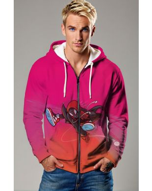 Bright Pink Gradient Zip‑Up Hoodie – Street Spider Vibe