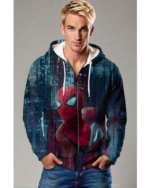 Dark Blue Tech‑City Spider Zip‑Up Hoodie