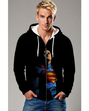 Black Superman Graphic Zip‑Up Hoodie