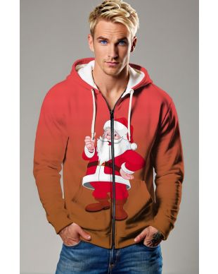 Red Santa Claus Cartoon Graphic Zip‑Up Hoodie