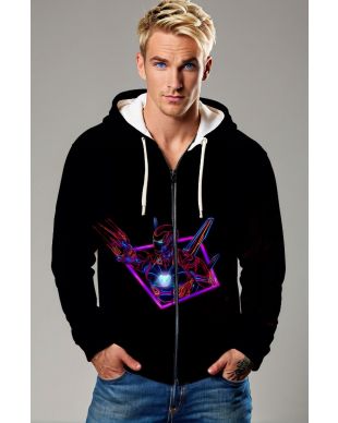 Black Neon Tech Hero Zip‑Up Hoodie