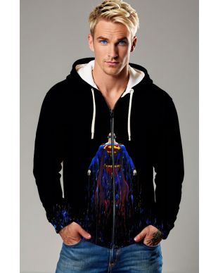 Black Superman Rising Art Zip‑Up Hoodie