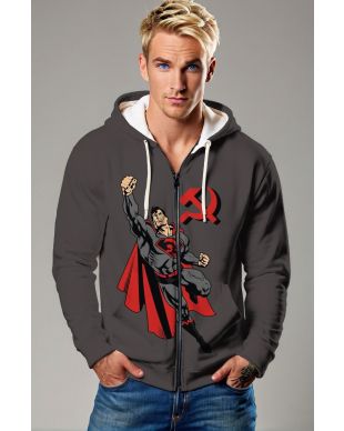 Dark Gray Heroic Red Emblem Zip‑Up Hoodie