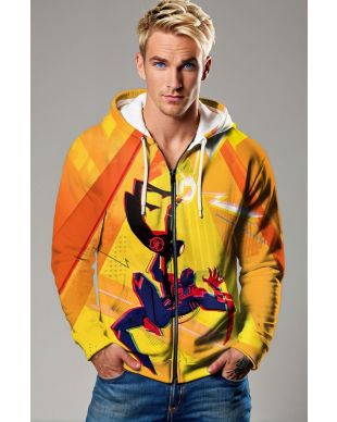 Orange Spider Graphic Zip‑Up Hoodie