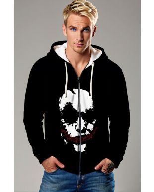 Black Joker Face Zip‑Up Hoodie
