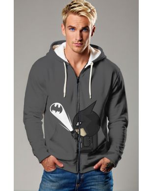 Dark Gray Chibi Batman Zip‑Up Hoodie