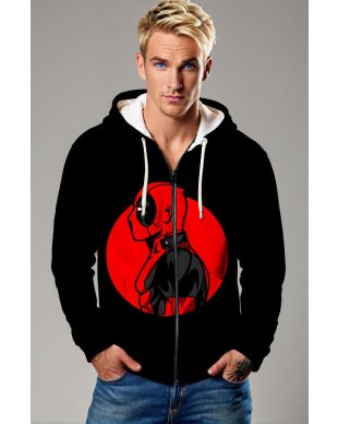 Black Deadpool Profile Zip‑Up Hoodie