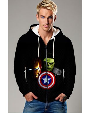 Black Avengers Elements Zip‑Up Hoodie