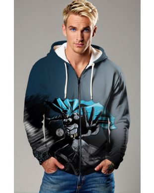 Dark Grey Batman Action Zip‑Up Hoodie