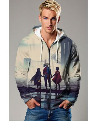 Beige Hero Trio Scenic Zip‑Up Hoodie