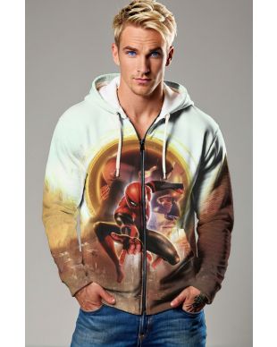 Light Gray Spider‑Man Action Zip‑Up Hoodie