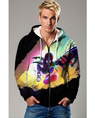 Black Spider‑Man Color Splash Zip‑Up Hoodie