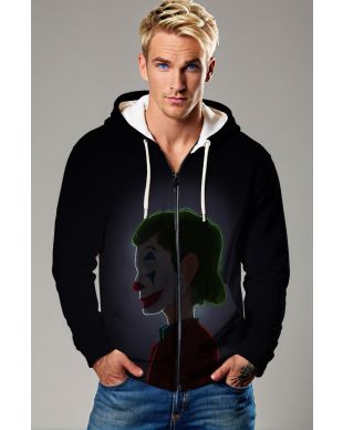 Black Joker Profile Art Zip‑Up Hoodie