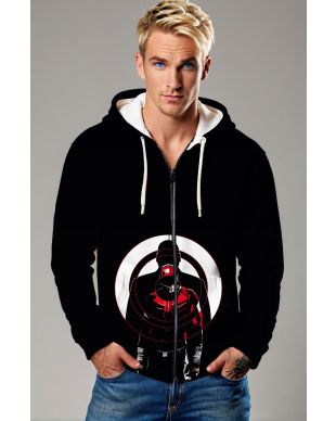 Black Minimalist Hero Target Zip-Up Hoodie – Precision Style