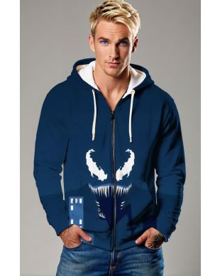 Deep Blue Venom Face Zip-Up Hoodie – Sinister Style Meets Comfort