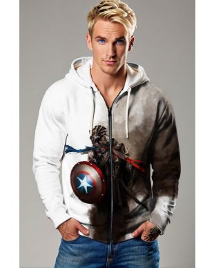 White Gradient Knight Captain America Zip-Up Hoodie