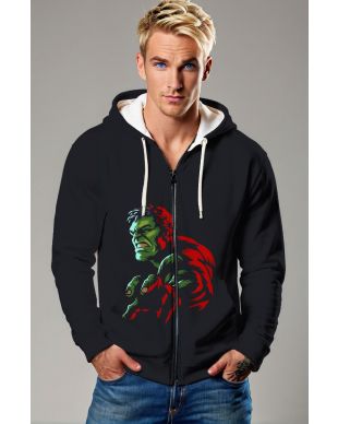Shadow Black Hulk Zip-Up Hoodie – Red-Green Classic Comic Fade