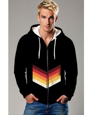 Black Vintage Chevron Zip Hoodie – Sunset Color V-Stripe