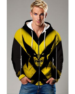 Black & Yellow Zip Hoodie – X-Fury Warrior Scream Graphic
