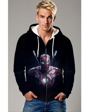 Red Mech Hero Zip Hoodie – Futuristic Samurai Design on Black