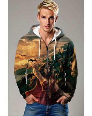 Golden-Red Zip Hoodie – Sunset Warrior Goddess Design