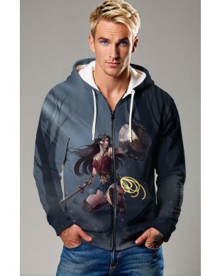 Deep Blue Zip Hoodie – Stylized Amazon Warrior Theme
