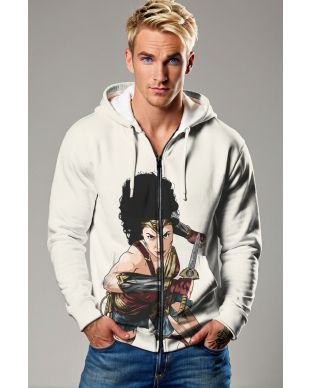 White Zip Hoodie – Afro Comic Warrior on Classic White