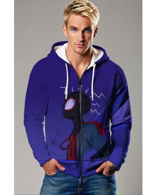 Purple Blue Zip Hoodie – Stylized Miles Morales Headshot