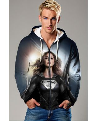 Black Silver Superwoman Zip Hoodie – Lifelike Hero in Monochrome Suit