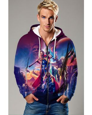 Thunder Realm Zip Hoodie – Galactic Maroon Hero Edition