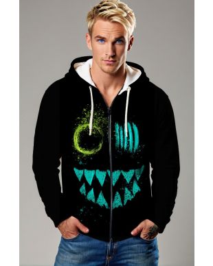 Neon Nightmare Zip Hoodie – Blackout Body with Graffiti Facefront