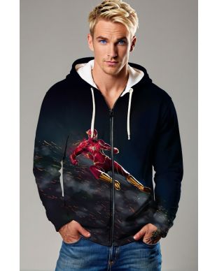 Scarlet Momentum Zip Hoodie – Deep Blue Heroic Speed Full-Zip Jacket